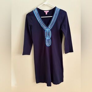 Lilly Pulitzer Navy Blue Long Sleeve Dress with Blue Accents